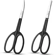 Small Scissors 2 Pack Black, Comfort-Grip Handles, Facial Hair Grooming For Men Women - Eyebrow, Nose, Mustache, Beard, Eyelashes Ear Trimming, Curved and Rounded Safety Tip Clippers For Hair Cutting