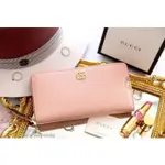 法國代購 GUCCI LEATHER ZIP AROUND WALLET 裸粉色GG LOGO全拉鍊式皮夾