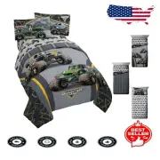 Complete Monster Jam Twin Bed Set - Truck-Themed Comforter, Sheets & Pillow