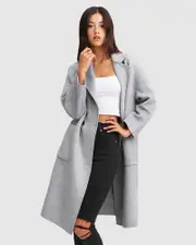 [Belle & Bloom] Publisher Double-Breasted Wool Blend Coat - Grey Marle