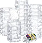 32 Pcs Plastic Crayon Box with Snap Lids Bulk Stackable Crayon Storage Box Clear Crayon Container for Pen Pencil Organizer Art Craft School Classroom Office Supply