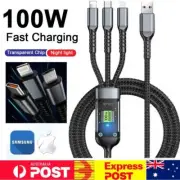 3 in 1 100W USB Type C Cable Fast Charging Micro USB Data Cord Phone Charger Au