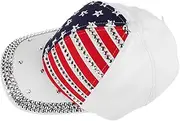 [WESIEVYA] Unisex American Baseball Cap Sparkle Baseball Hat for Fourth of July Rhinestone Five-pointed Star