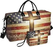 [YXYZRMY] Cross American Flag Travel Duffel Bag Gym Bag Sports Tote Bag with Multiple Interior Pockets Shoulder Weekender Bag for Women Men with Toiletry Bag 20.5”x 7.9”x 13.8”, Multi-Colored, one size