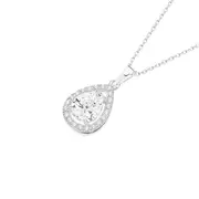 Silver Pear Cz Cluster Pendant in White