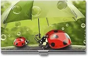 [LKHDS] Slim Aluminum Alloy Business Card Holder Funny Ladybug Holding Umbrellas Pocket Business Card Case Portable Business Card Wallet Business Card Holders Handheld Card Box for Women Men, style, One