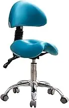 Saddle Chair,Saddle Stool with Pedal,Ergonomic Chair with Back Support,Rolling Swivel Salon Cutting Stool for Office Hair Salon,Adjustable Height(Blue)