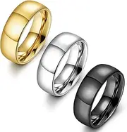 [Sanfenly] 3Pcs Stainless Steel Rings for Men 6MM Wedding Bands for Women Mens Gold Silver Black Ring Set Domed High Polish Comfort Fit 6-12