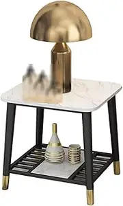 Exquisite Bedside Cabinets Hotel Bedside Table, Double Layer Marble Coffee Table Large Area Home Office Reception Room Sofa Table, Size:45 * 40 * 55CM Basket Table (Color : B, Size : 45 * 40 * 55CM)