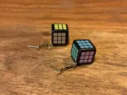 Rubik's Cube Dangle Pierced Earrings Rare Vintage 1980s 80s No Backs