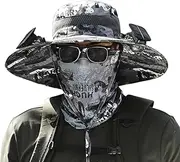 [Generic] Outdoor Wide Brim Solar Fan, Wide Brim Sun Hat, USB Powered Cap, with 2 Solar Fan Built in Men Fishing Hat