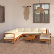 Patio Furniture Sets 9 Piece Garden Lounge Set with Cream White Cushions Acacia Wood
