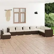 8 Piece Patio Furniture Set: Outdoor Garden Lounge with Cushions, Poly Rattan Brown - Wicker Chair & Table Set for Porch, Balcony, Conversation Areas - Durable, Small Modular Design