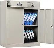Metal office filing cabinet with locks and drawers, office accessories for storage and organization