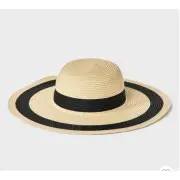 Shade and Shore Women's Floppy Hat Beach Striped Straw Black Brown