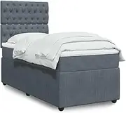 vidaXL Dark Grey Velvet Box Spring Bed King Single - Pocket Spring Mattress, Adjustable Headboard, with Mattress Topper, Bedroom Furniture