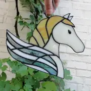 Stained Glass Pegasus Suncatcher Window Panel - Unique Winged Horse Wall Decor