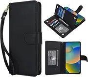 Procarcasa for iPhone 16 Wallet Case,for iPhone 16 Case [7 Card Holders][Wrist Strap] PU Leather Wallet Shockproof Stand Kickstand Magnetic Clourse Phone Cover-Black