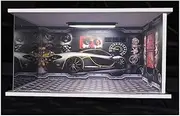 Alloy Car Model Toy Display Stand 1:18 car Model Parking lot Scene Voice Control Version Simulation Model with Light Acrylic Cover Car Garage Protection Collectibles(Black)