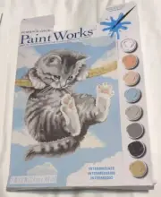 Dimensions Paint Works By Number Kit HANG ON KITTY 9x12" Gray Striped Cat - READ