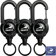 Pristis 3 Pack Heavy Duty Zinger Retractors, Saltwater Resistant 28" Stainless Steel Wire Rope Tether Carabiner Clip, Retractable Badge Reel Holder Belt Keychain Lanyard, Fly Fishing Gear Keeper