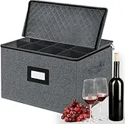 VERONLY Stemware Storage Box - China Storage Containers Holds 12 Wine Glass or Crystal Glassware Case, Stackable with Lable Window and Handles(Grey)