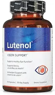 Lutenol | Natural Vision & Macular Support Formula Containing Lutein, Zeaxanthin, Zinc, Vitamins and More. Eye Health Supplement. 60 Capsules.
