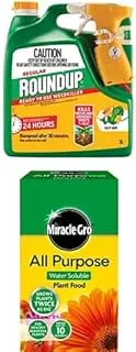 Roundup Regular 24H Weed Killer Spray, Green (3L) + Miracle-GroAll Purpose Soluble Plant Food Fertiliser
