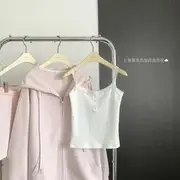 Henley Plain Lace Trim Ribbed Crop Camisole Top / Drawstring Waist Mini A-Line Skirt / Zip-Up Hoodie Camisole Top - White - M