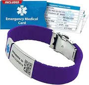 QR Code Medical Alert Bracelet with Medical Badge – Customizable ID Wristband, Adjustable Silicone Band, Waterproof with Emergency Card & Lifetime Access to PHR (Personal Health Record)