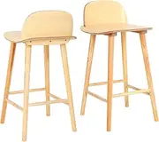 [La Bella] Elise Ash Wood Bar Stool Set of 2 – 65cm Seat Height, Scandinavian Design, Wide Curved Backrest, Natural Finish, Fully Assembled, for Kitchen Island or Café