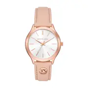Michael Kors Slim Runway Three-Hand Blush Leather Watch MK7467 Stainless Steel White