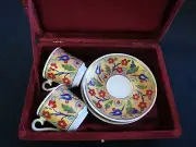 KUTAHYA Turkish Coffee Cup Handmade 4-Piece Demitasse Cup/Saucer Set Red Box