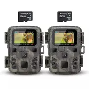2 Pack Trail Camera 24MP 1080P Wildlife Game Hunting Cam IR Night Vision+SD Card