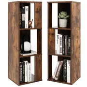 Costway 2PCS 3-tier Bookcase Cube Storage Organizer w/Compartments Display shelf Living Room Rustic Brown