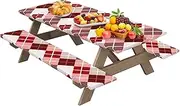 Picnic Bench Cover, Outdoor Picnic Table Cover | Polyester Waterproof Table Cover with Rhombic Lattice Design, Portable Picnic Accessories with 2 Bench Covers, Multifunctional Camping Tablecloth for