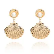 Elegant Shell Pearl Ear Drop Zinc Alloy Trendy Style Earring For Women GOLD COLOR