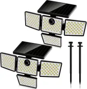 - Solar Motion Sensor Lights, LED Security with 4 Heads, IP65 Waterproof Wall