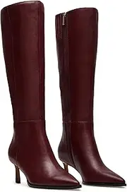 [VorisVina] Black Kitten Heel Knee High Boots for Women Pointed Toe Tall Boots Slouch Dressy Stiletto Long Fall Boots