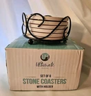 Set of 6 Stone Coasters with Holder Ultimate Hostess Wine Themed