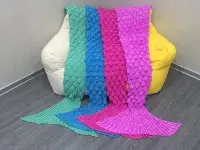 在飛比找Yahoo!奇摩拍賣優惠-魚鱗美人魚毯子毛毯毛線針織魚尾巴毯沙發蓋毯空調毯生日禮物