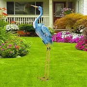 Goodeco 96cm Standing Blue Metal Crane Statue Garden Ornaments - Indoor/Outdoor Heron Garden animal Sculpture Gifts Idea for Home,Garden,Patio,Backyard,Porch,Yard Bird Art,Lawn Decoration
