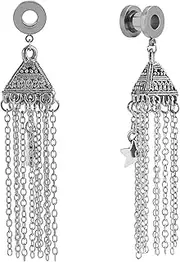 [CAIRIAC] Tassel Style Fashion Gauges for Ears, Double Flared Tunnels Dangle Chain Expander Stretchers Earrings, 2g 6mm Plugs Stainless Steel Dangle Ear Gauges Piercing Jewelry for Women (Silver), 6mm