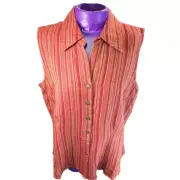 Fashion Bug linen rayon red gold stripe sleeveless top pant set NWT vintage M