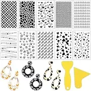Carvoriy 10 Pieces Stencils for Polymer Clay Reusable Plastic Tools with 2 Pcs Scraper DIY Jewelry Making White 220901