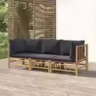 3 PCS Bamboo Garden Lounge Set With Cushions Outdoor Furniture Patio Chairs