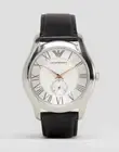 NWT Emporio Armani Men's Dress Silver-tone Dial Black Leather Strap Watch AR1984