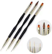 3 Pcs Nail Art Drawing Pen Set, Dual-End Brush with Round and Flat Tips for Professional Painting, Ideal for Professional Salons and Home DIY Nail Art