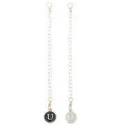 2pcs Bag Hanging Chain Gold Decorative U Letter Charm Chain Strap, White & Black