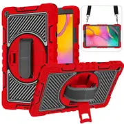 Rugged Stand Shockproof Hybrid Case with Strap For Samsung Tab A7 Lite (Red+Black)